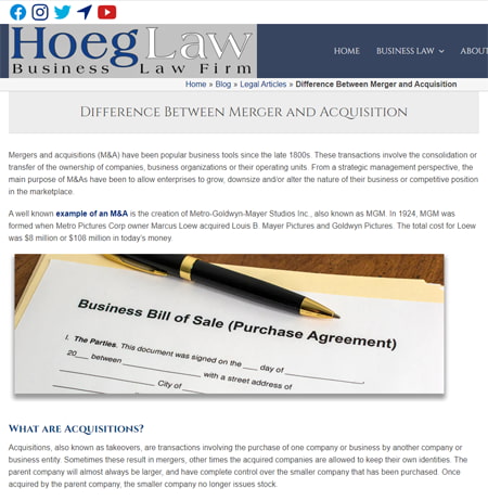 Professionally written article for a business law firm that discusses the difference between merger and acquisition